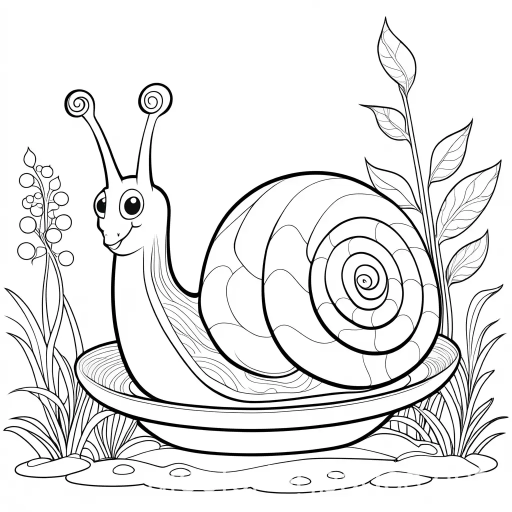 Coloring-Page-Snail-in-Plate-Mail-Black-and-White-Line-Art