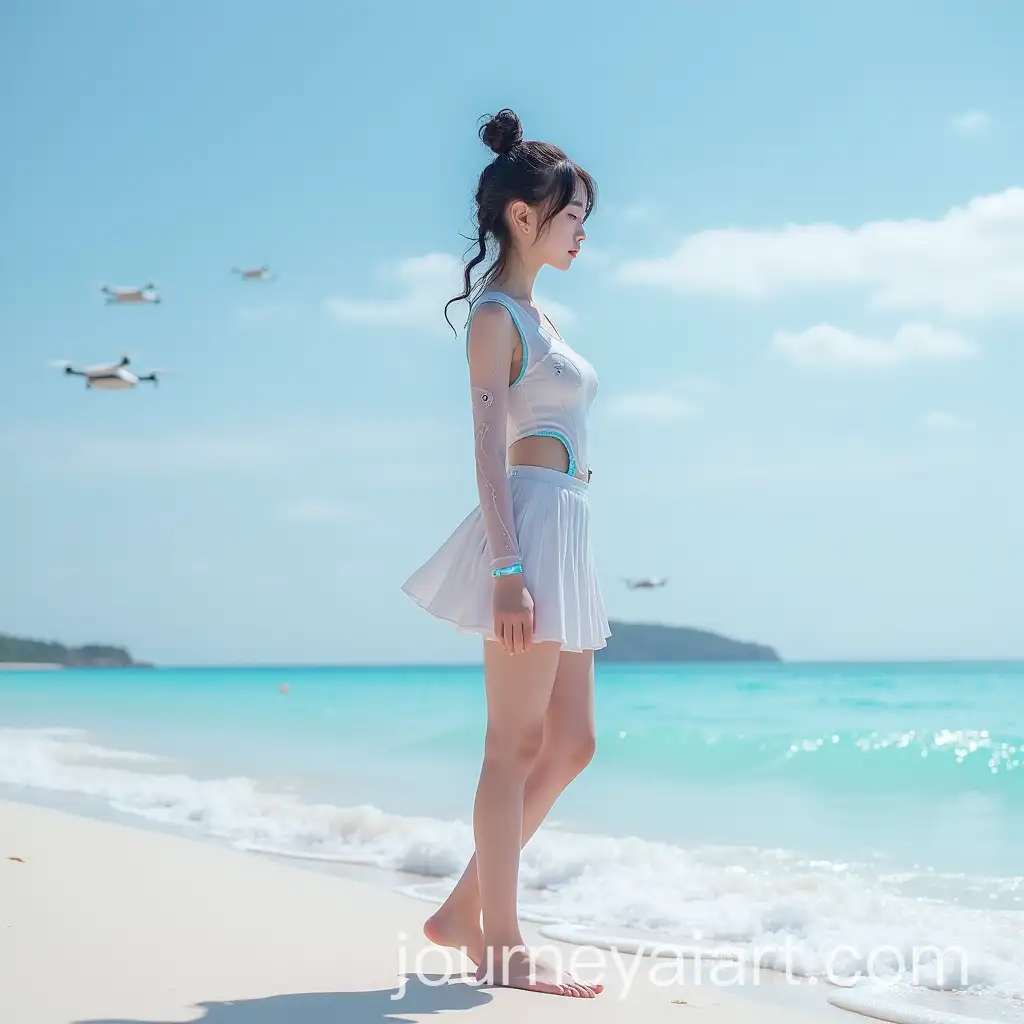 Futuristic-Asian-Girl-in-Medical-Beach-Fashion-onAI-Image-Prompt-Expansion-a-Serene-Alien-Shore