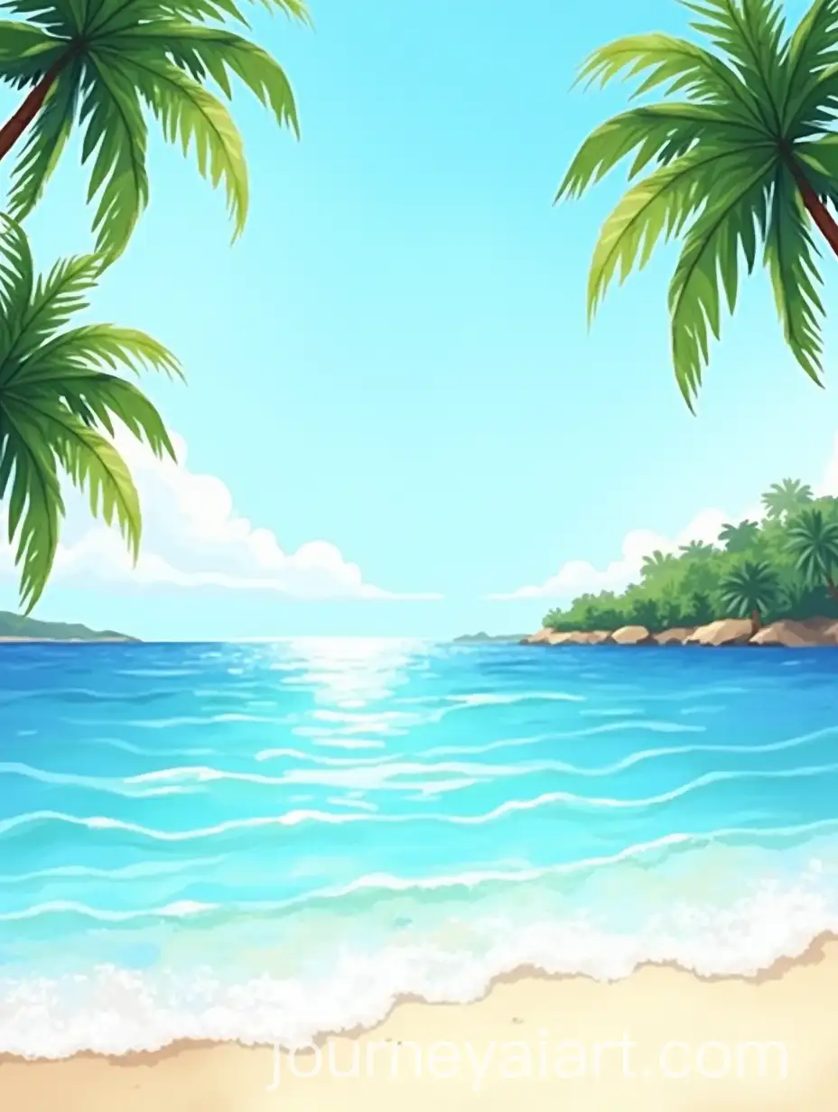 Tropical-Beach-Scene-with-Gentle-Ocean-Waves-and-Palm-Trees