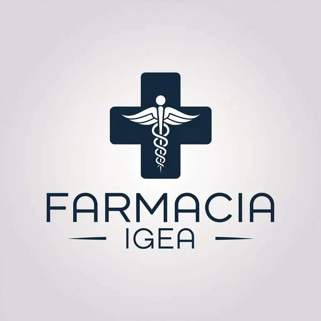 LOGO Design for FARMACIA IGEA Minimalistic Vector Logo Featuring Cross and Caduceus Symbols