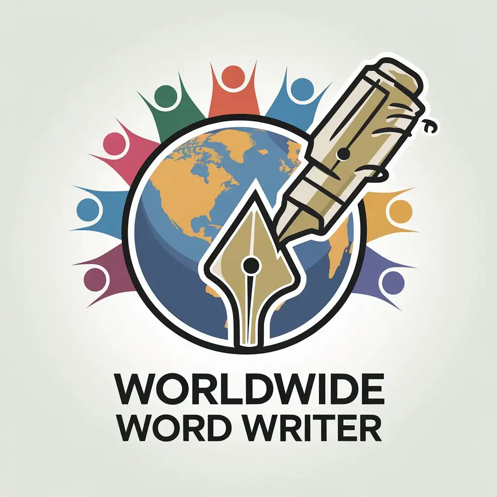 LOGO Design for Worldwide Word Writer Diverse People Vibrant Colors and a Creative Pen on a Clear Background