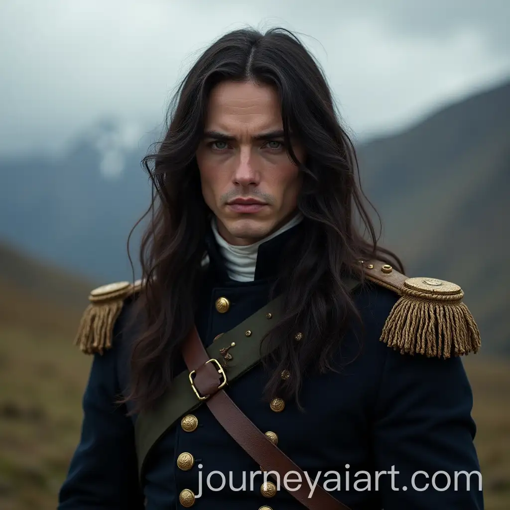 19th-Century-Military-Officer-with-Dark-Hair-and-Gray-Eyes-in-Mountainous-Setting
