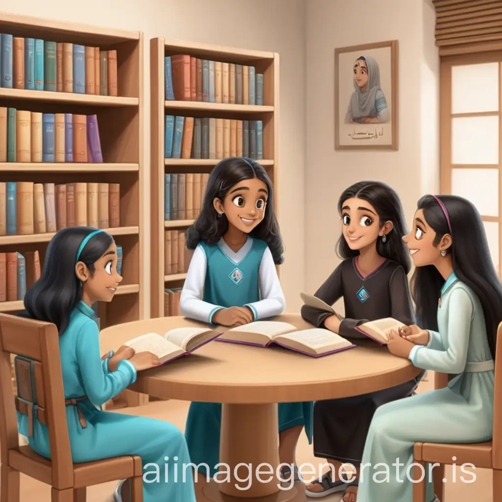 Girls-Discussing-ELearning-in-a-Library-Setting-with-Passionate-Dialogue