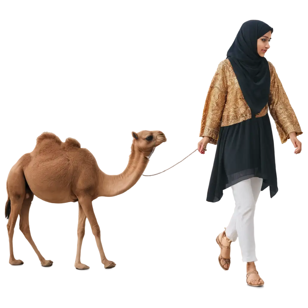 Arabian-Beauty-Girl-Walking-with-Camel-PNG-Image-Capturing-Exotic-Elegance-and-Cultural-Richness