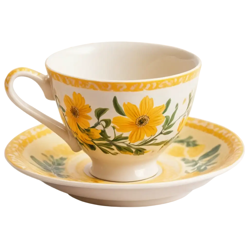 Yellow-Flower-Pattern-Cup-and-Saucer-PNG-Image-for-Elegant-Design-Applications