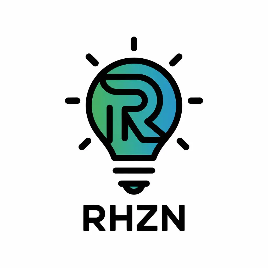 a vector logo design,with the text "RHZN", main symbol:user_prompt: R-type AI creative lightbulb logo,Moderate,be used in Internet industry,clear background