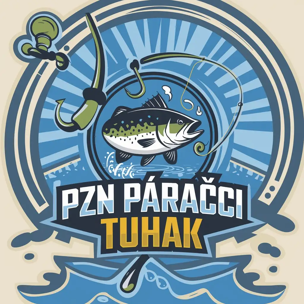 LOGO Design for PZN Praci Tuharn Blue Green with Fishing Elements and Circular Motif