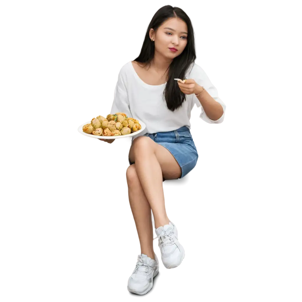 Adorable-PNG-Image-of-a-Cute-Girl-Eating-Momos