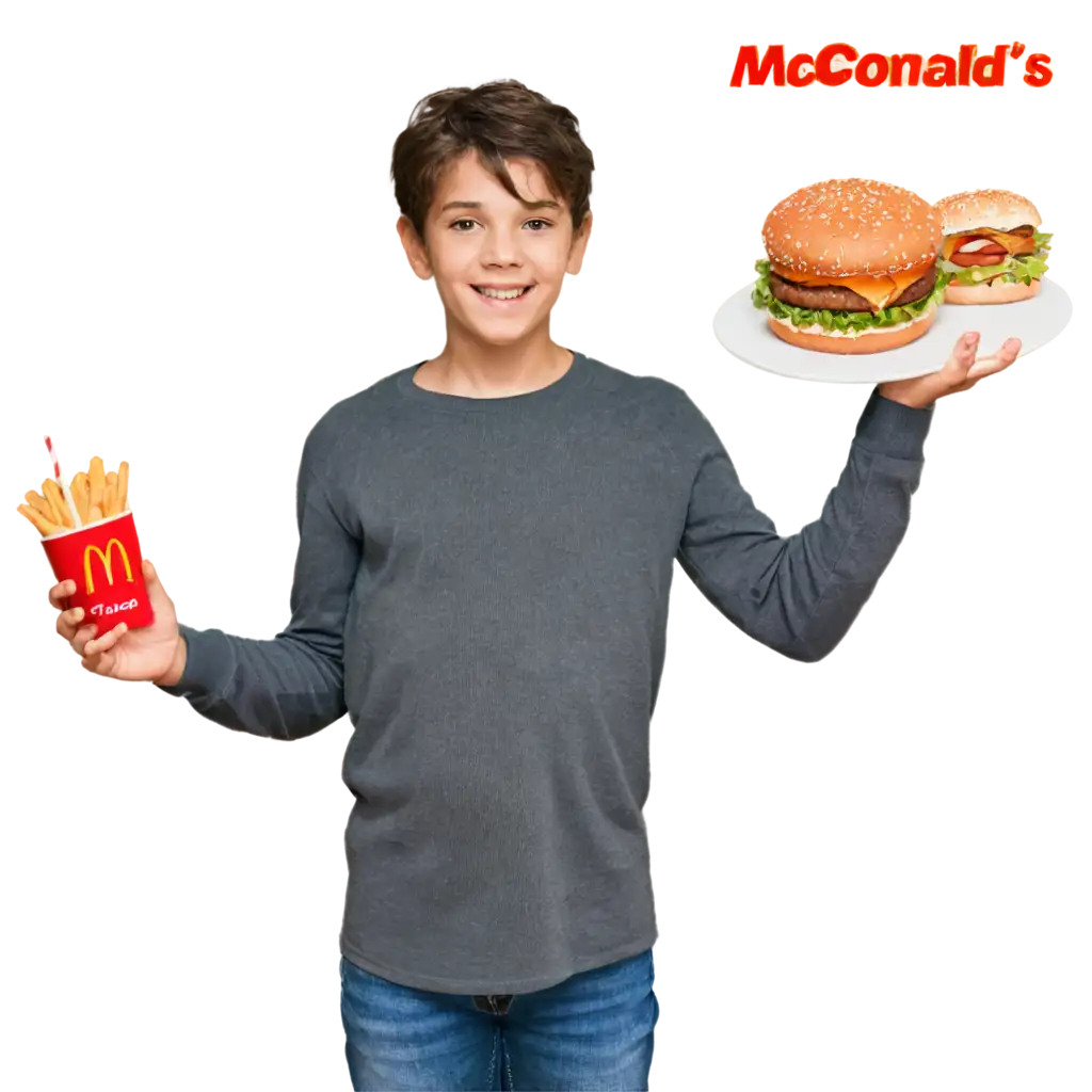 PNG-Image-of-Child-Pointing-at-McDonalds-Logo-with-Cow-Icons-Creative-Digital-Art