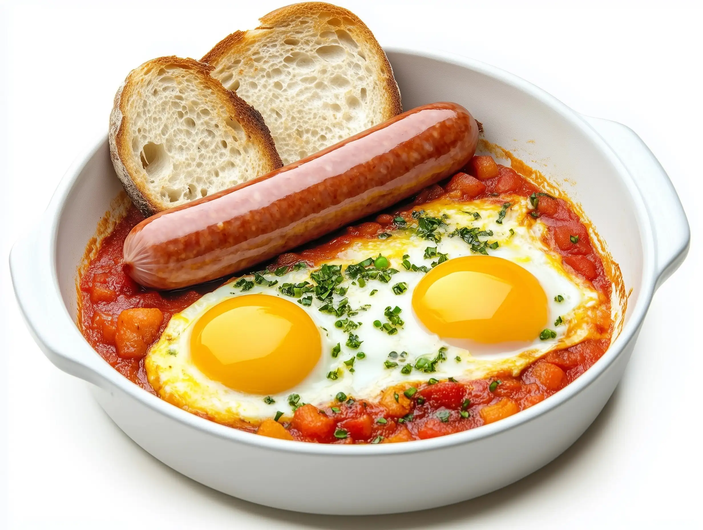 Cooking-Scene-with-Frying-Pan-Sausages-Eggs-and-Bread