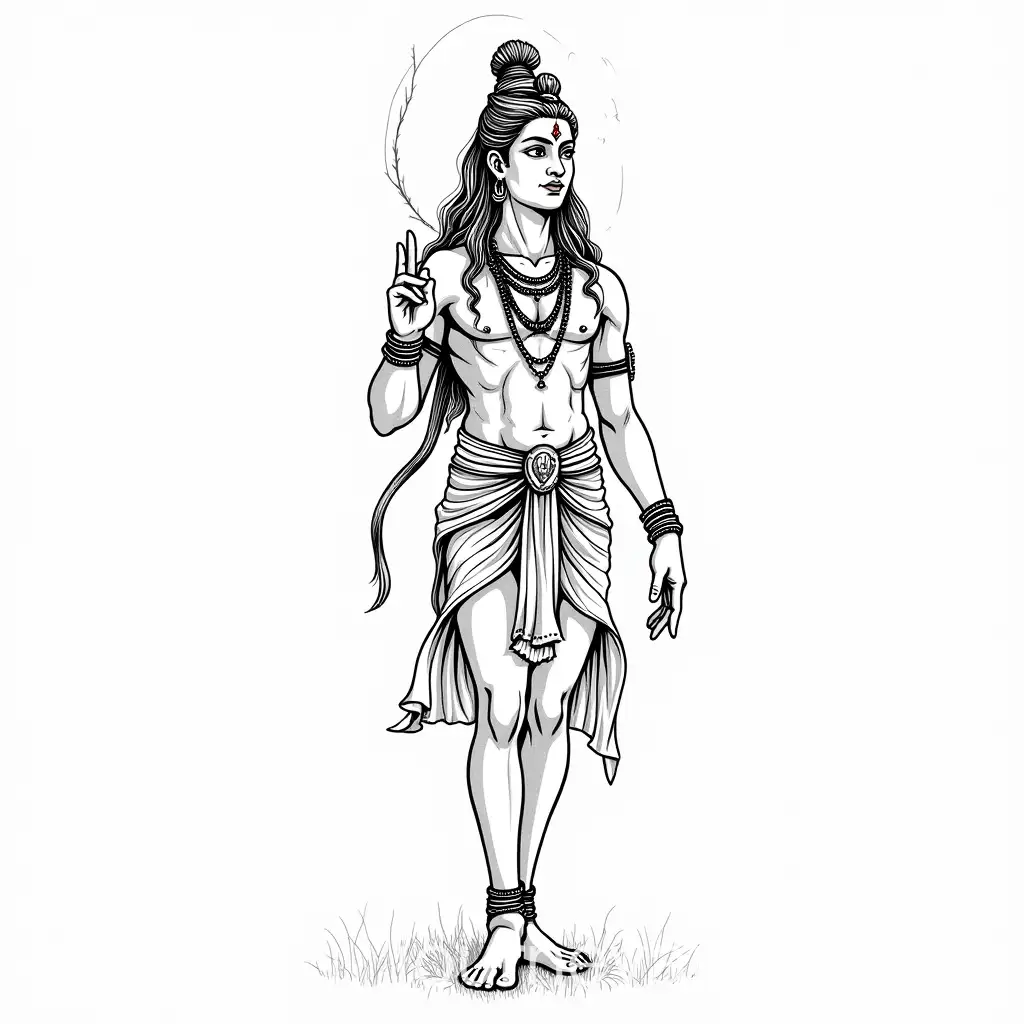 Intricate-Black-Line-Art-of-Andal-Hindu-Goddess