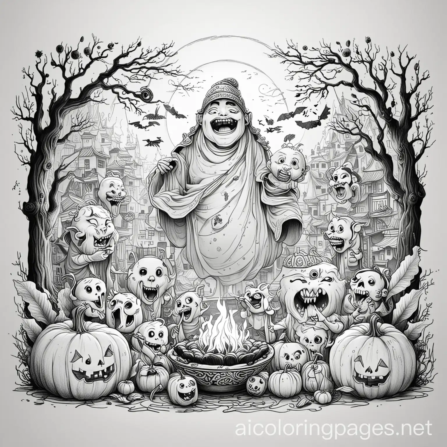 Magical-Tone-Hungry-Ghost-Festival-Coloring-Page