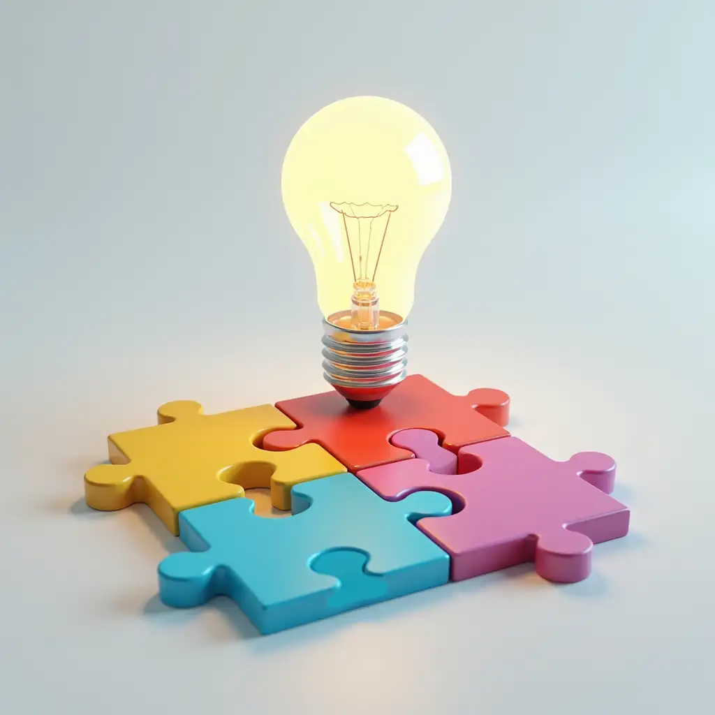 Colorful-Puzzle-Pieces-with-Glowing-Lightbulb-Symbolizing-Innovation