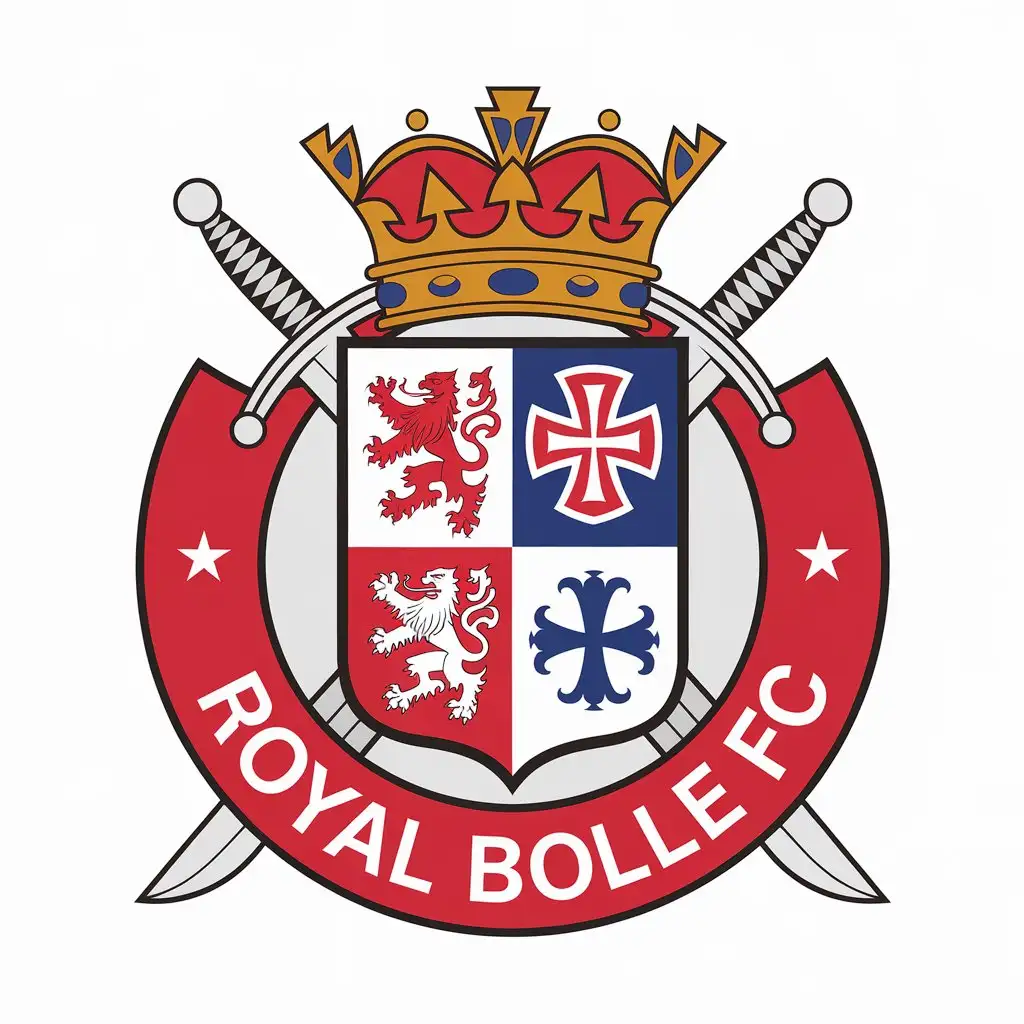 LOGO Design for Royal Bolle FC Royal Theme with Shield Crown and Swords in Red White