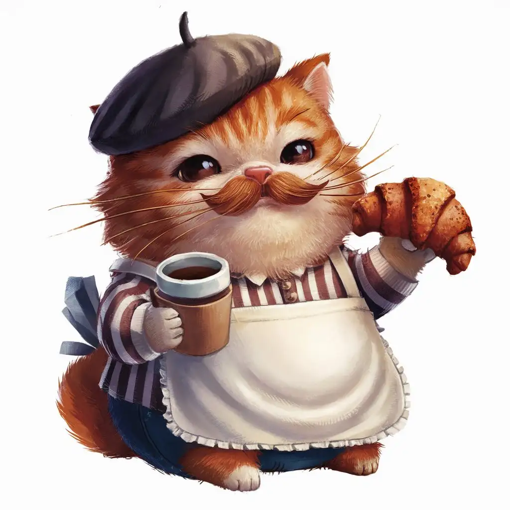 Cute-Ginger-Cat-with-Mustache-in-Beret-Holding-Coffee-and-Croissant