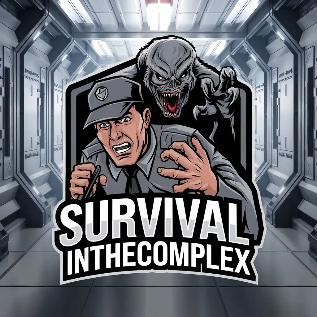 LOGO Design For Survival In The Complex Vector Logo with SciFi Security Guard and Monster Theme