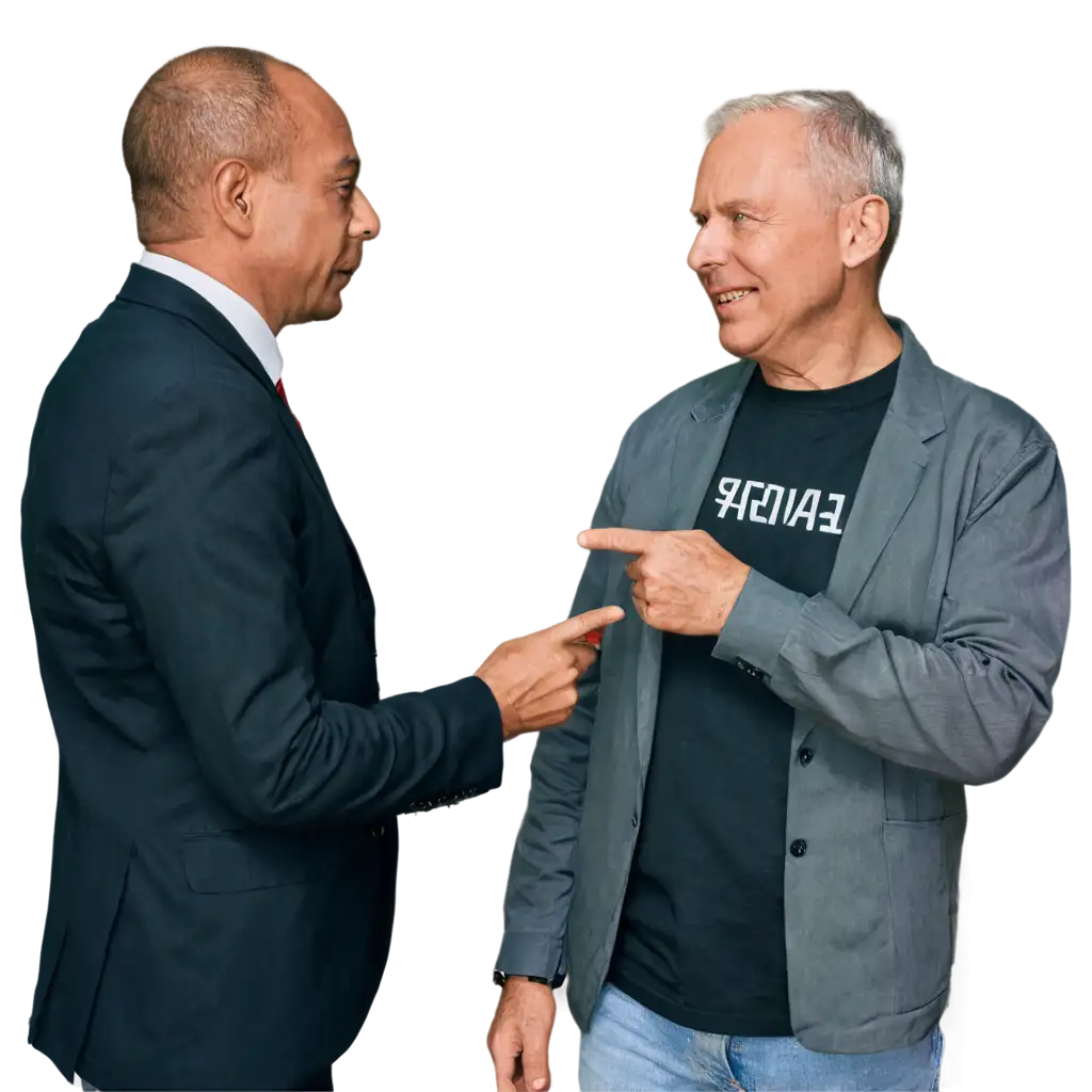 2 Men Talking In The Office One Man Wearing Formal Attire And Another Man Wearing Casual Clothes With '40 Years' Written On His Shirt