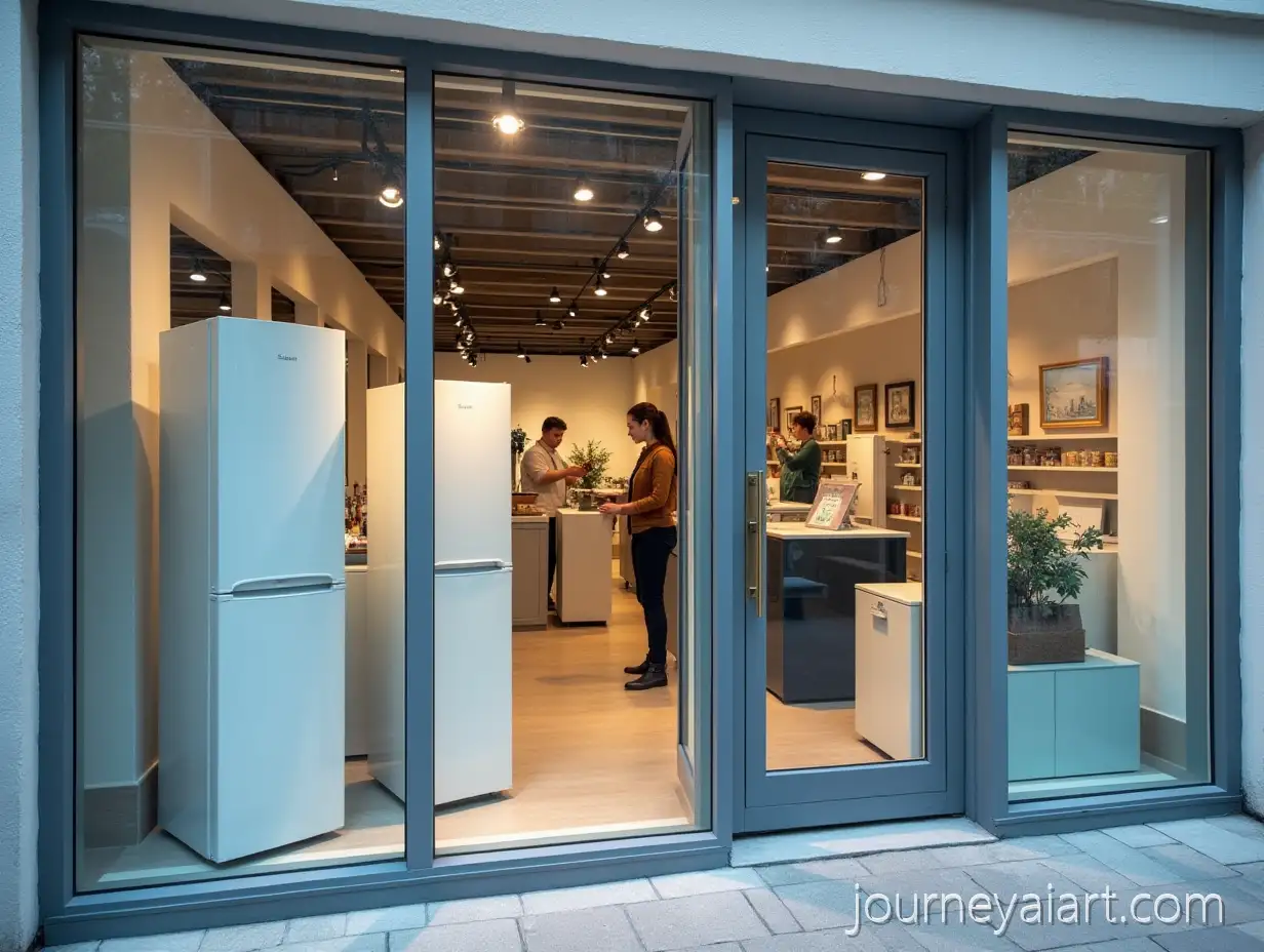 Appliance-Store-Window-Display-with-Fridges-and-Customer-Interaction