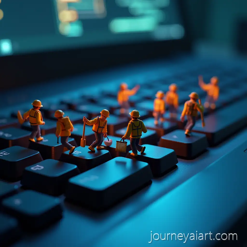Ultra-Realistic-3D-Render-of-Tiny-Construction-Workers-on-a-Computer-Keyboard-at-Night