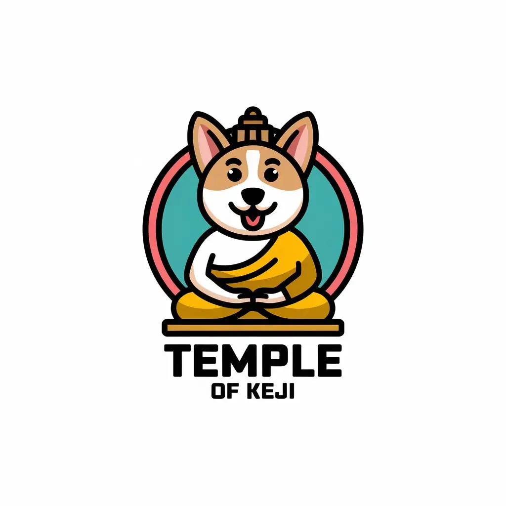 a vector logo design,with the text "temple of keji", main symbol:a comical Corgi dog that has become a Buddha,Moderate,be used in Technology industry,clear background