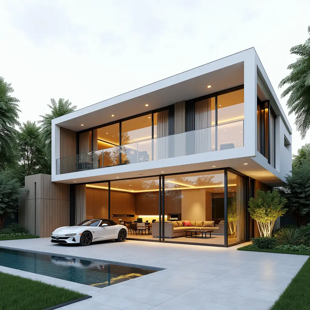 Luxurious-Modern-Real-Estate-Design-with-Glass-Windows-and-Lush-Gardens