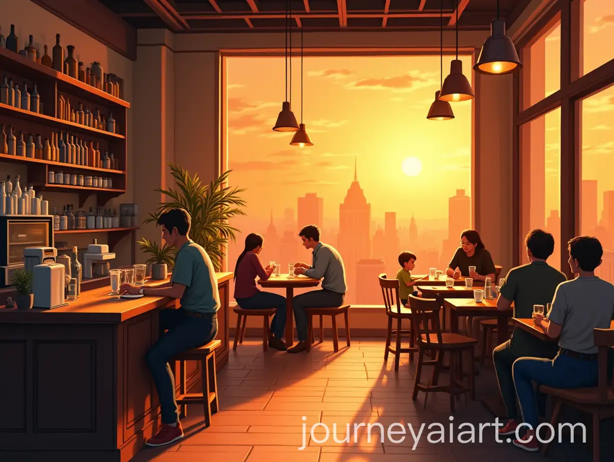 Golden-Hour-Inside-a-Cozy-Coffee-Shop-Animated-Scene