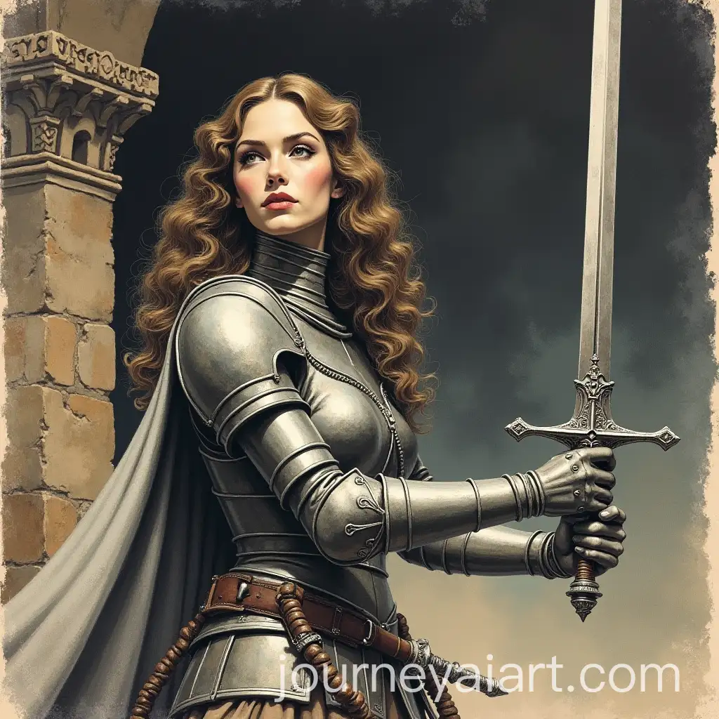 1970s-Dark-Fantasy-Book-Cover-with-Women-Knight-Holding-Sword-in-Dungeons-and-Dragons-Style