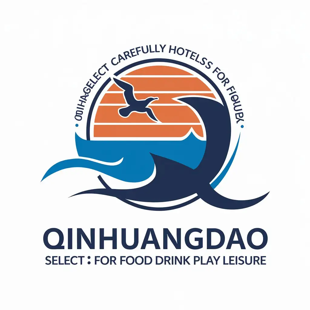 LOGO Design for Qinhuangdao Select Carefully Hotels for Food Drink Play Leisure Seagull Water Theme for Travel Industry