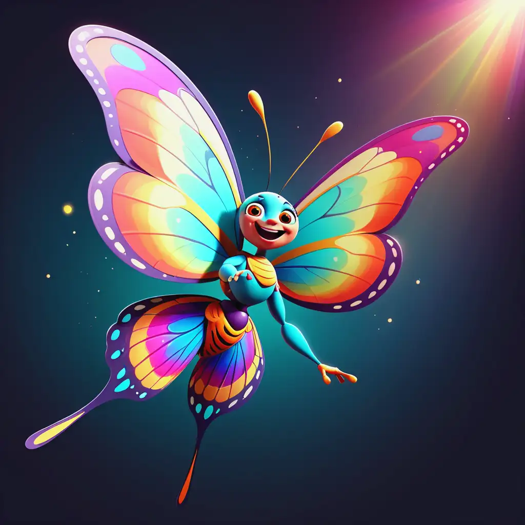 Magical Butterfly with Multicolored Wings in an Animated Style