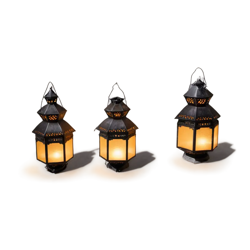 Three-Lanterns-and-Islamic-Lights-PNG-Image-with-Shadows-HighQuality-Downloadable-Artwork