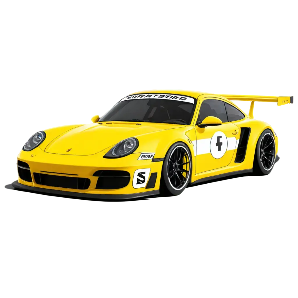 Retro-Cartoon-Porsche-RWB-Sports-Style-PNG-with-Yellow-White-and-Black-Colors-Perfect-for-Digital-Creations