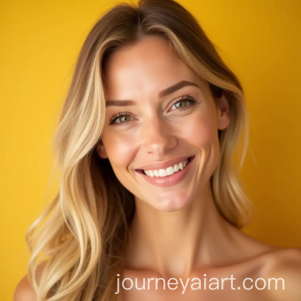 Stunning-36YearOld-Woman-with-Radiant-Skin-in-Luxurious-Yellow-Background