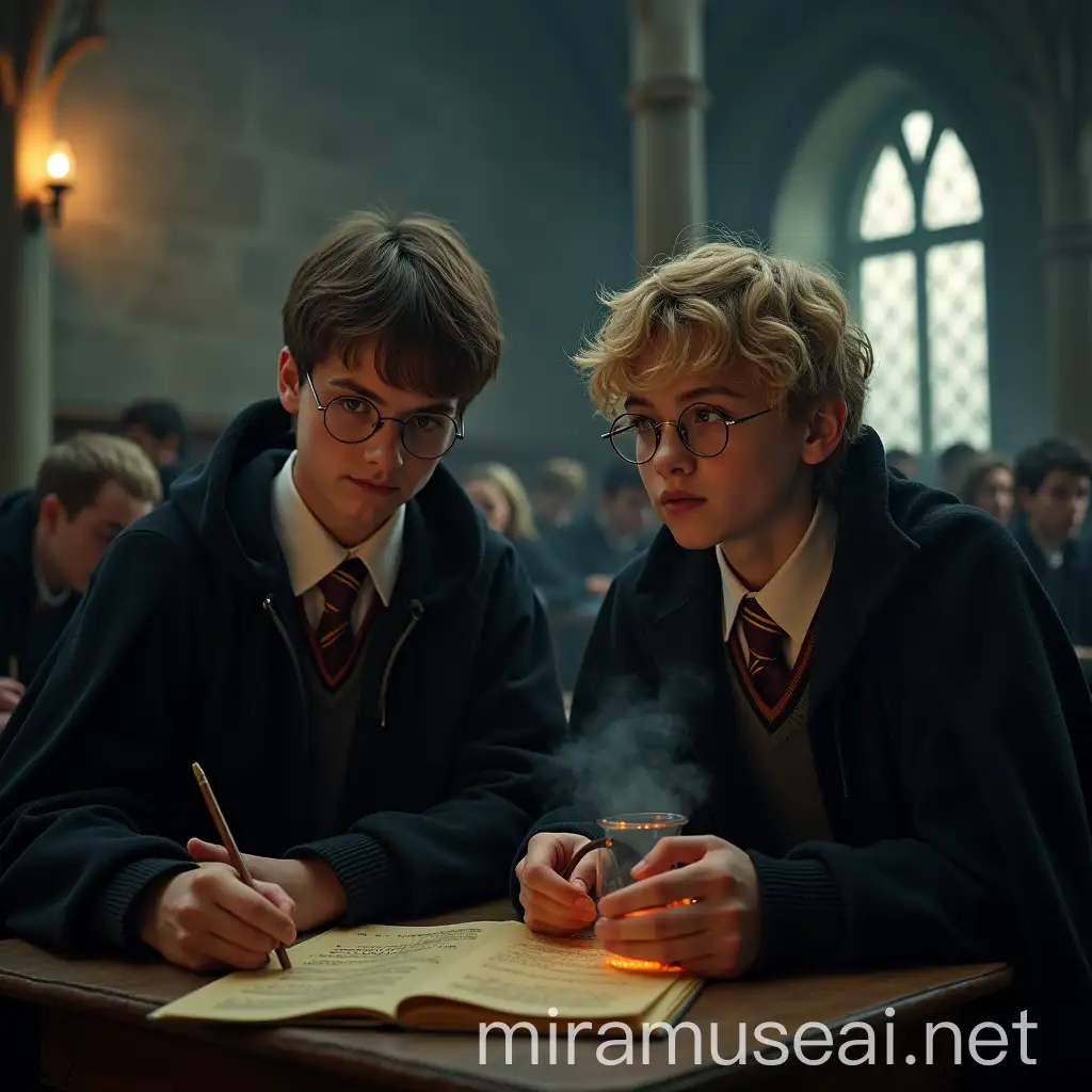 Students in Hogwarts Classroom Creating Potions