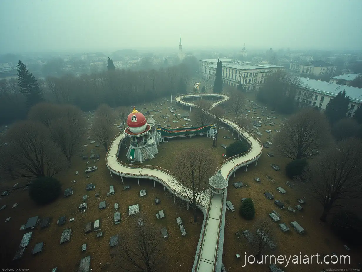 Abandoned-Theme-Park-in-a-French-CemeteryAbandoned-theme-park-cemetery-with-Rollercoaster-and-Funfair-Slides