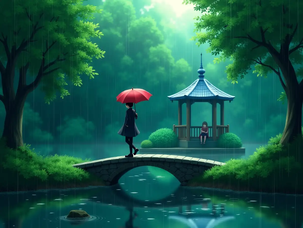 Tranquil-Rainy-Park-Scene-with-Umbrella-and-Gazebo-in-Anime-Style