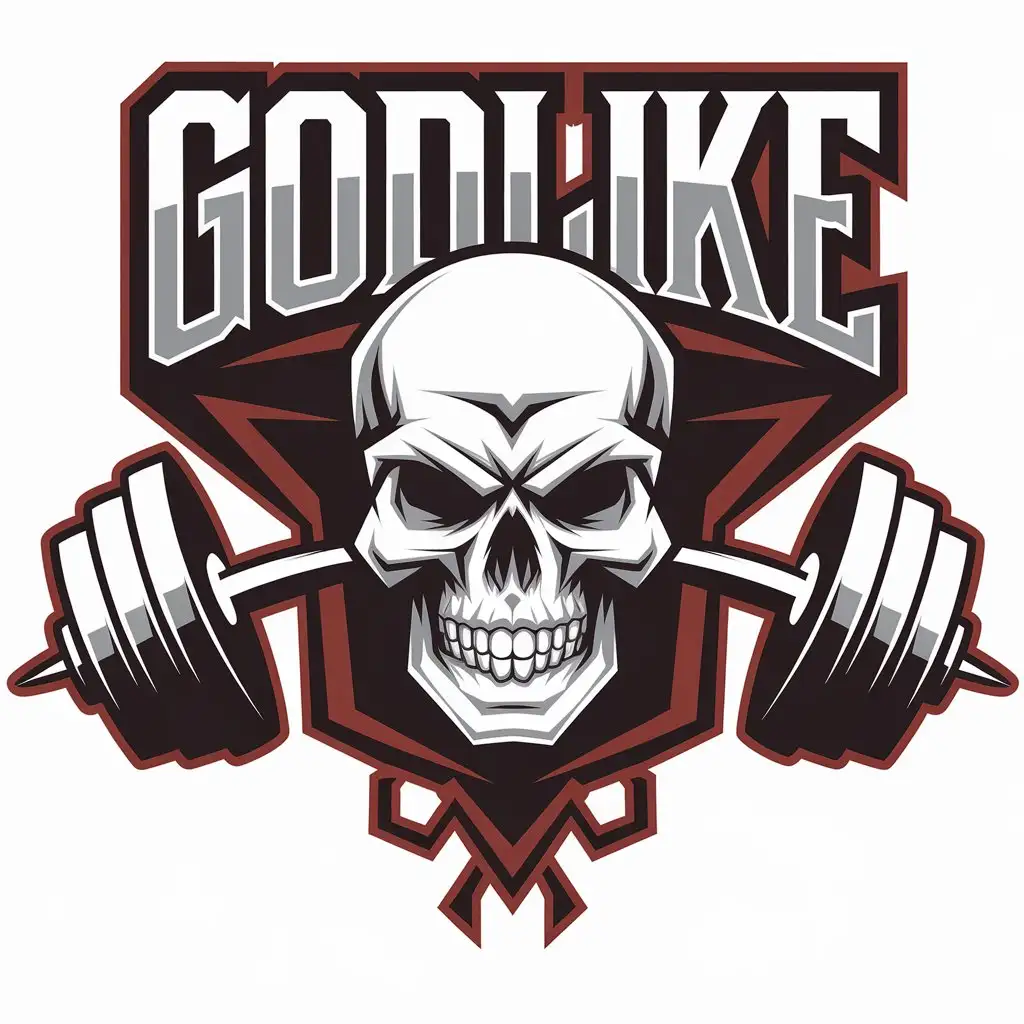 LOGO Design for Godlike Bodybuilding Skull with Complex Elements for Sports Fitness Industry