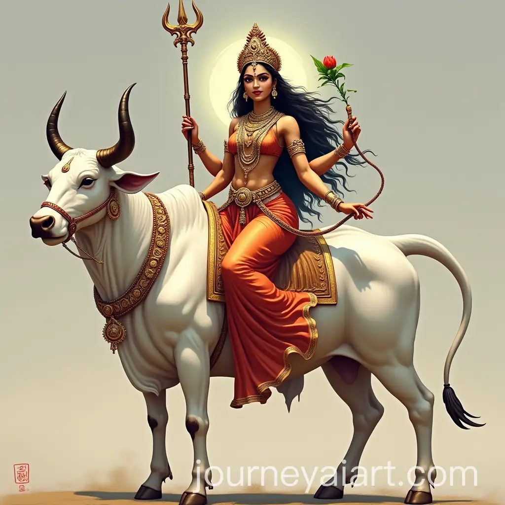 Majestic-Goddess-Shailaputri-Riding-a-White-Bull-with-Trident-and-Lotus