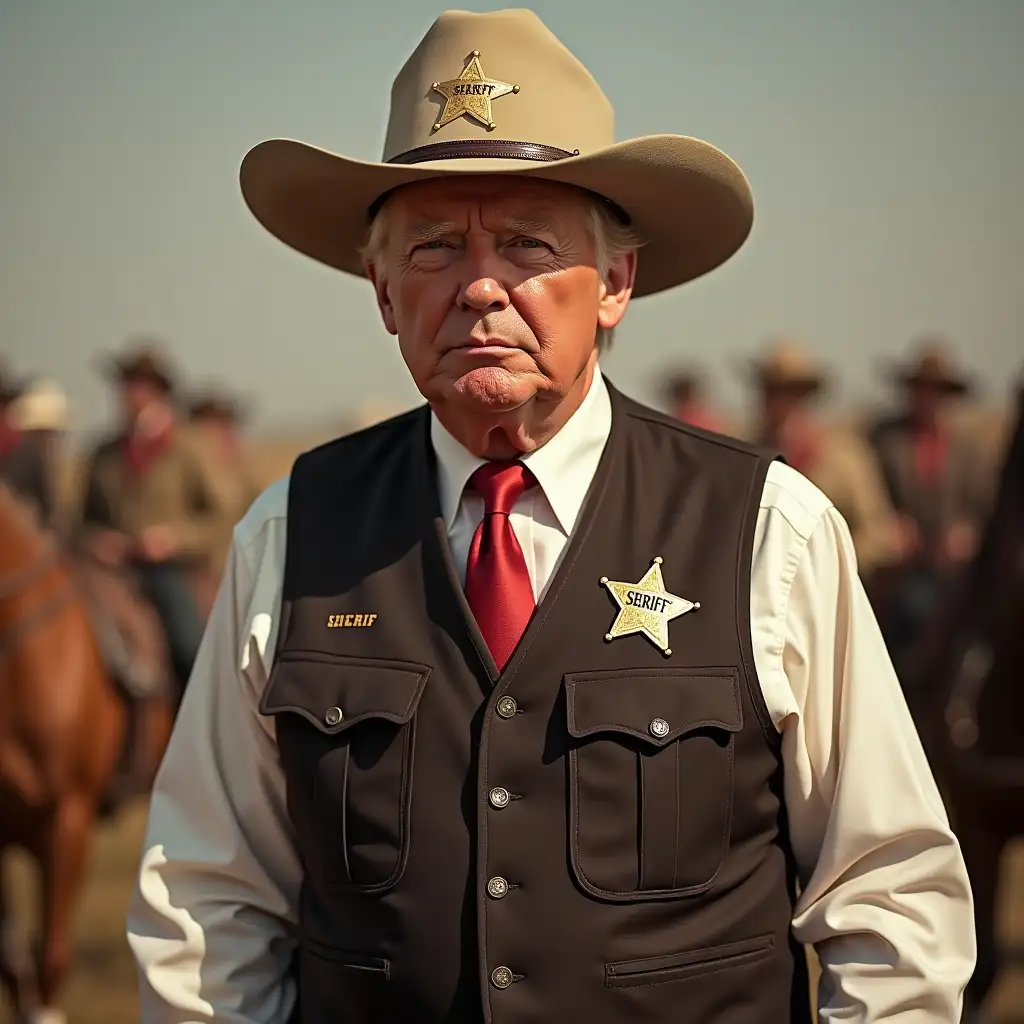 Donald-Trump-Wearing-Sheriff-Hat-and-Vest-in-Wild-West-Setting