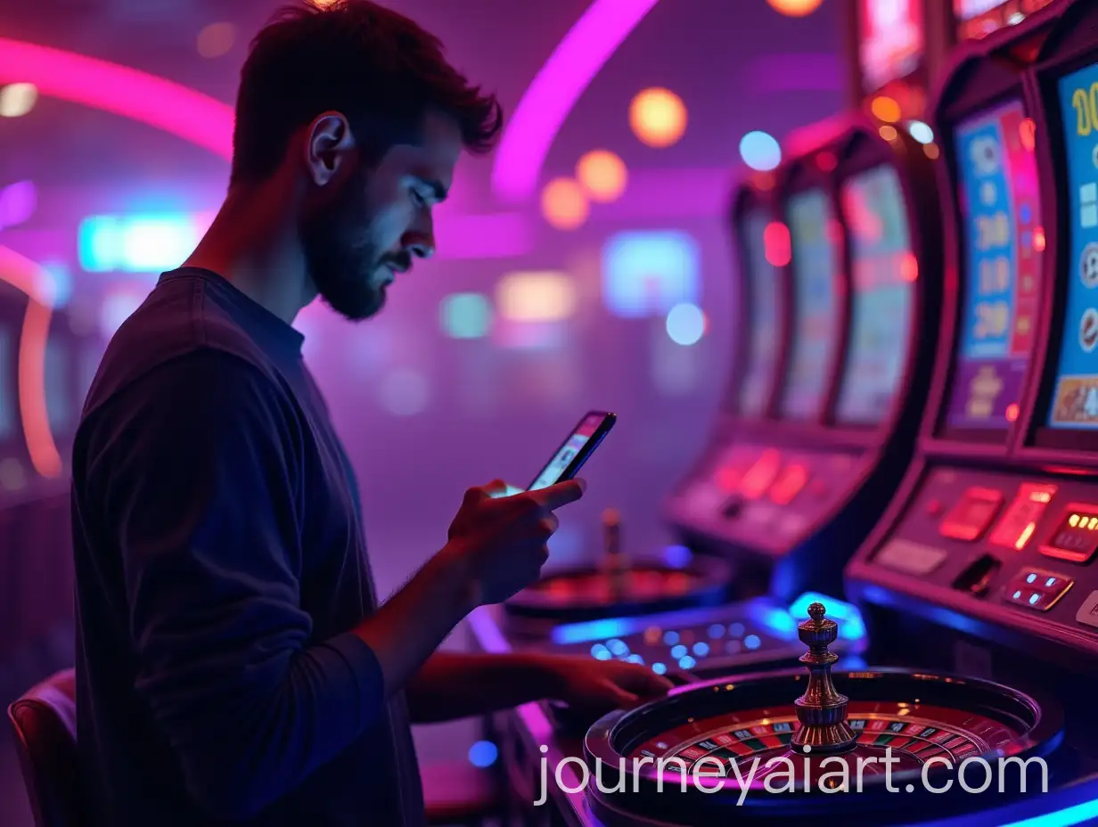 Futuristic-Casino-Scene-with-Neon-Lights-and-Smartphone-Gaming