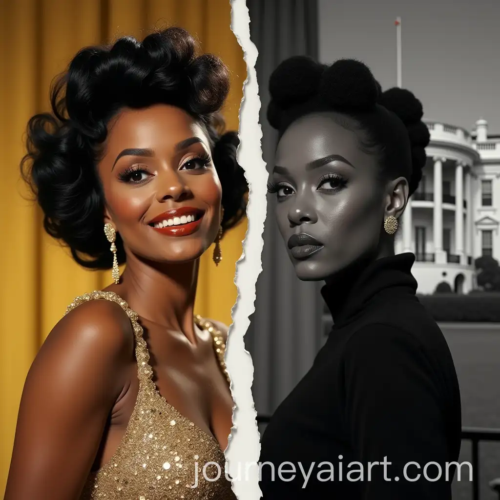 Split-Image-of-Eartha-KAI-Image-Prompt-Expansionitt-Glamorous-Hollywood-vs-Somber-Blacklisted-Portrait