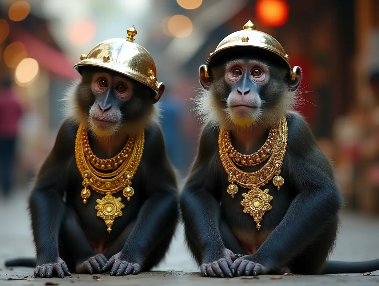 Mandrill-Monkeys-in-Chrome-Helmets-and-Golden-Necklaces-at-an-Oriental-Market