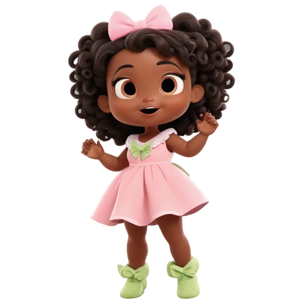 Baby-Character-Animation-PNG-Angelic-DarkSkinned-Baby-with-Bright-Green-Eyes-and-Pink-Dress