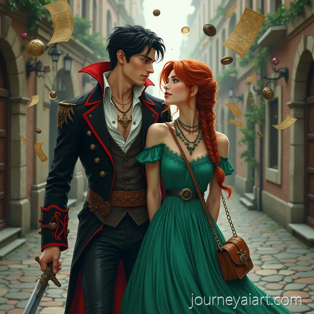 RedHaired-Girl-and-Dark-Vampire-in-a-Magical-Gothic-City