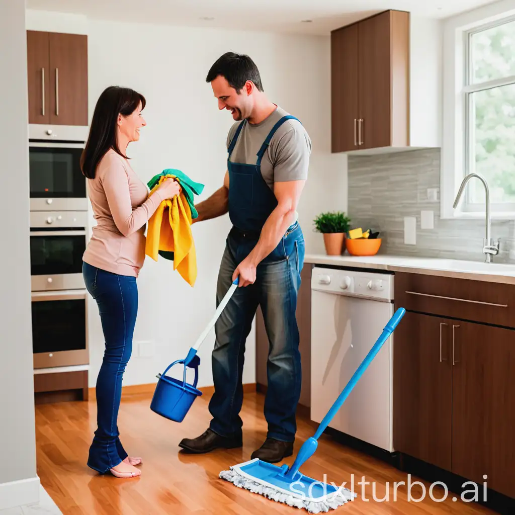 A man helping his wife out with chores