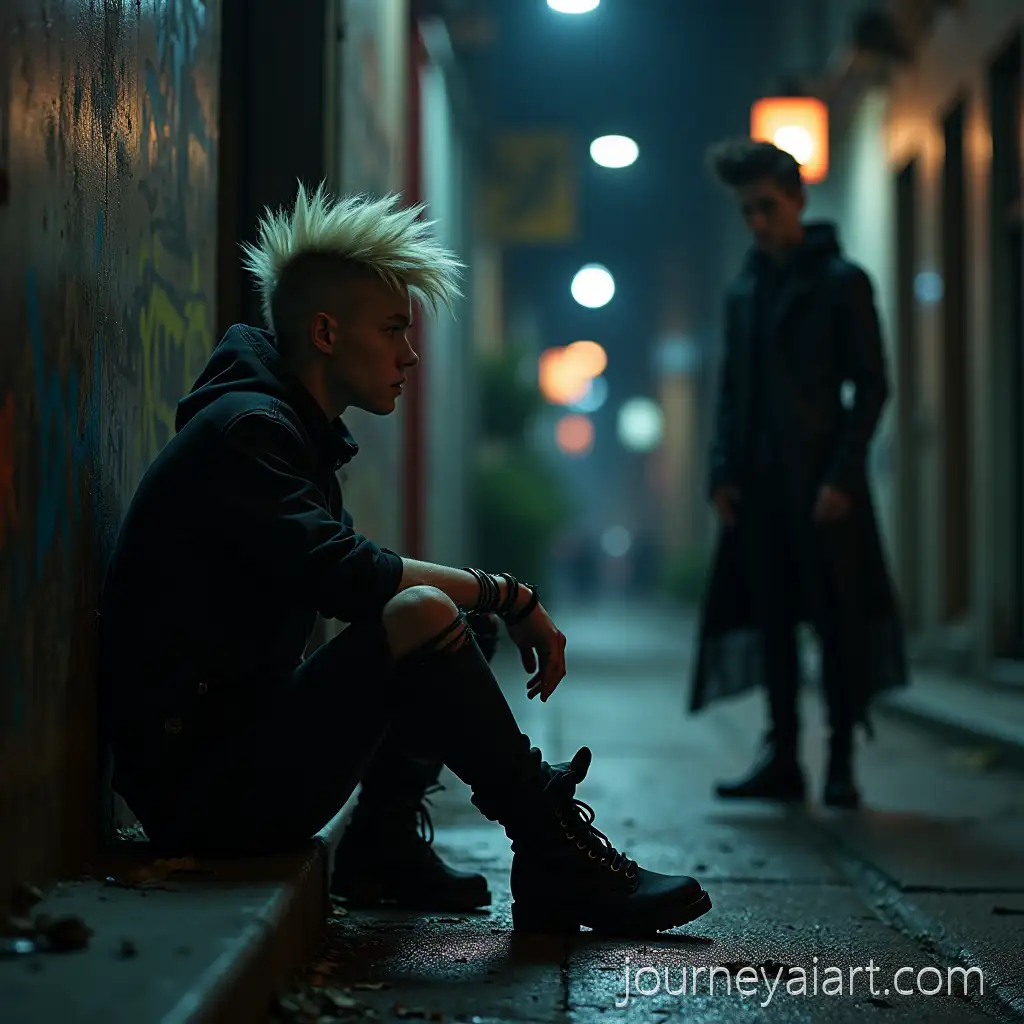 Punk-and-Vampire-in-Urban-Street-Setting-with-IntensePunk-and-vampire-street-encounter-Stare