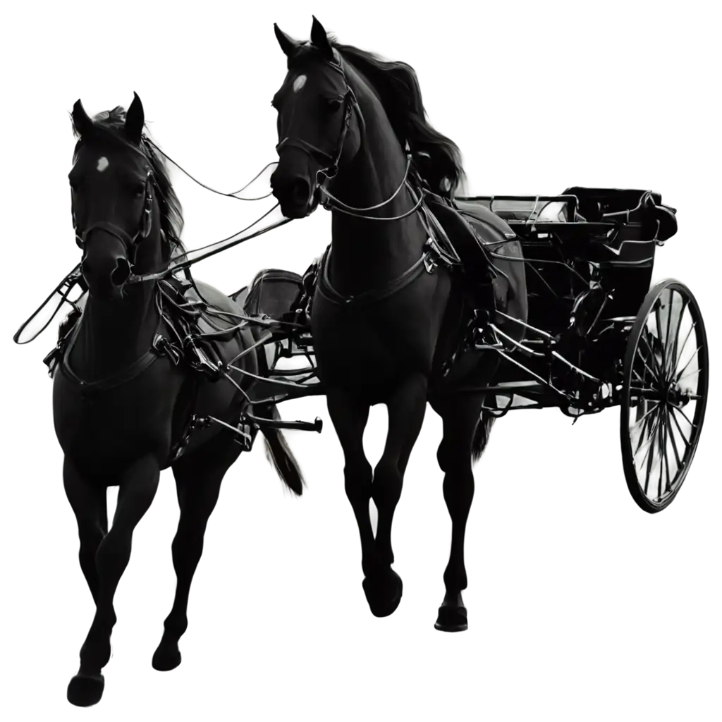 Angry-and-Calm-Horses-PNG-Assets-2D-Black-and-White-Illustration-with-Horse-Jockey-and-Carriage-Destruction