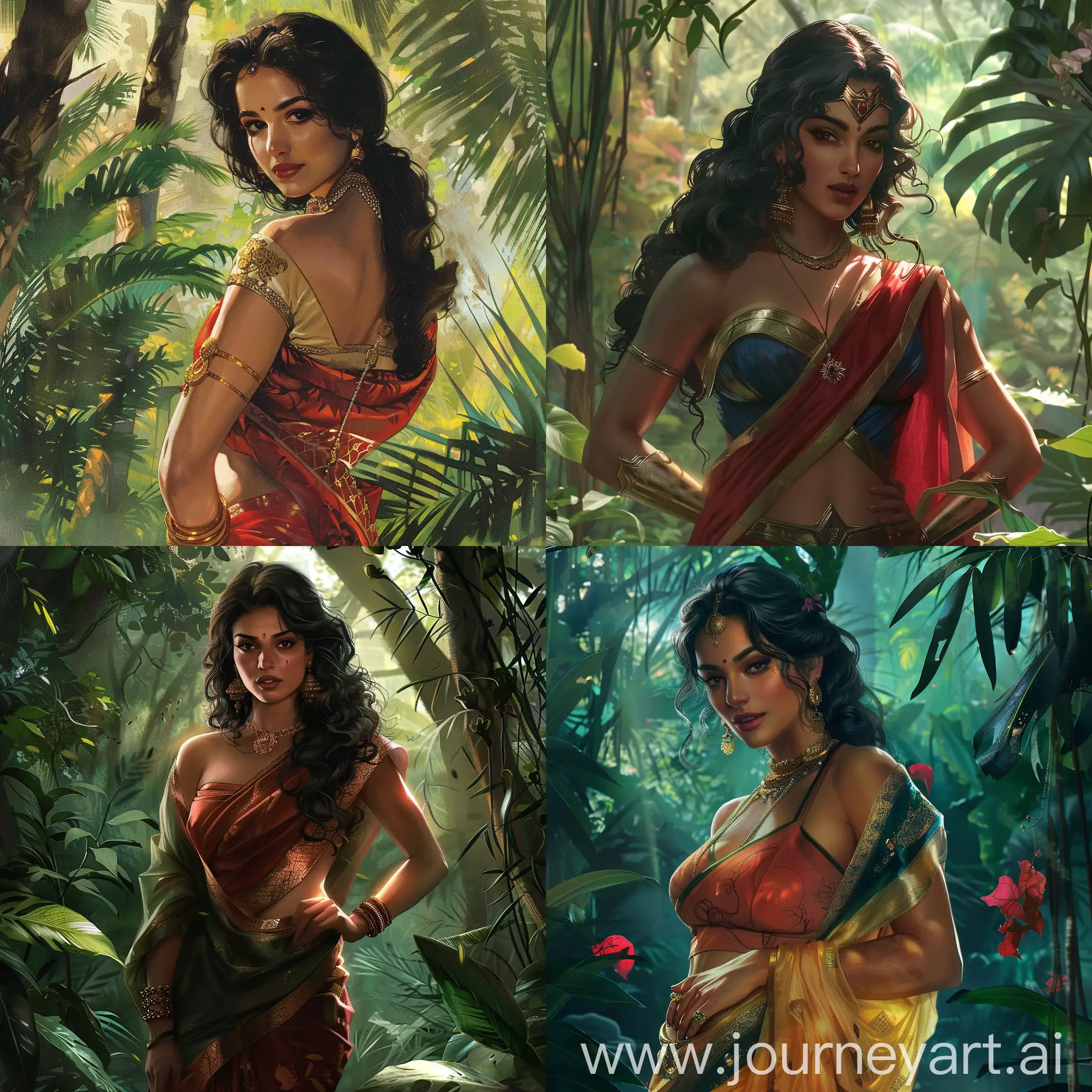 DC-Comics-Art-Beautiful-Malayali-Woman-in-Dreamy-Saree-and-Garden-of-Eden-Background