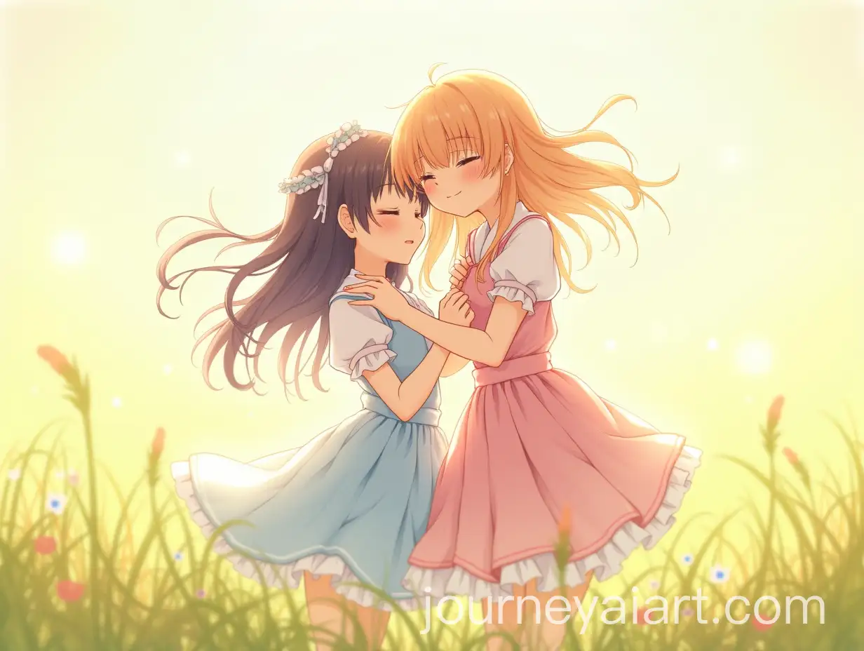 Two-Female-Anime-Characters-Embracing-in-a-Sunny-Meadow