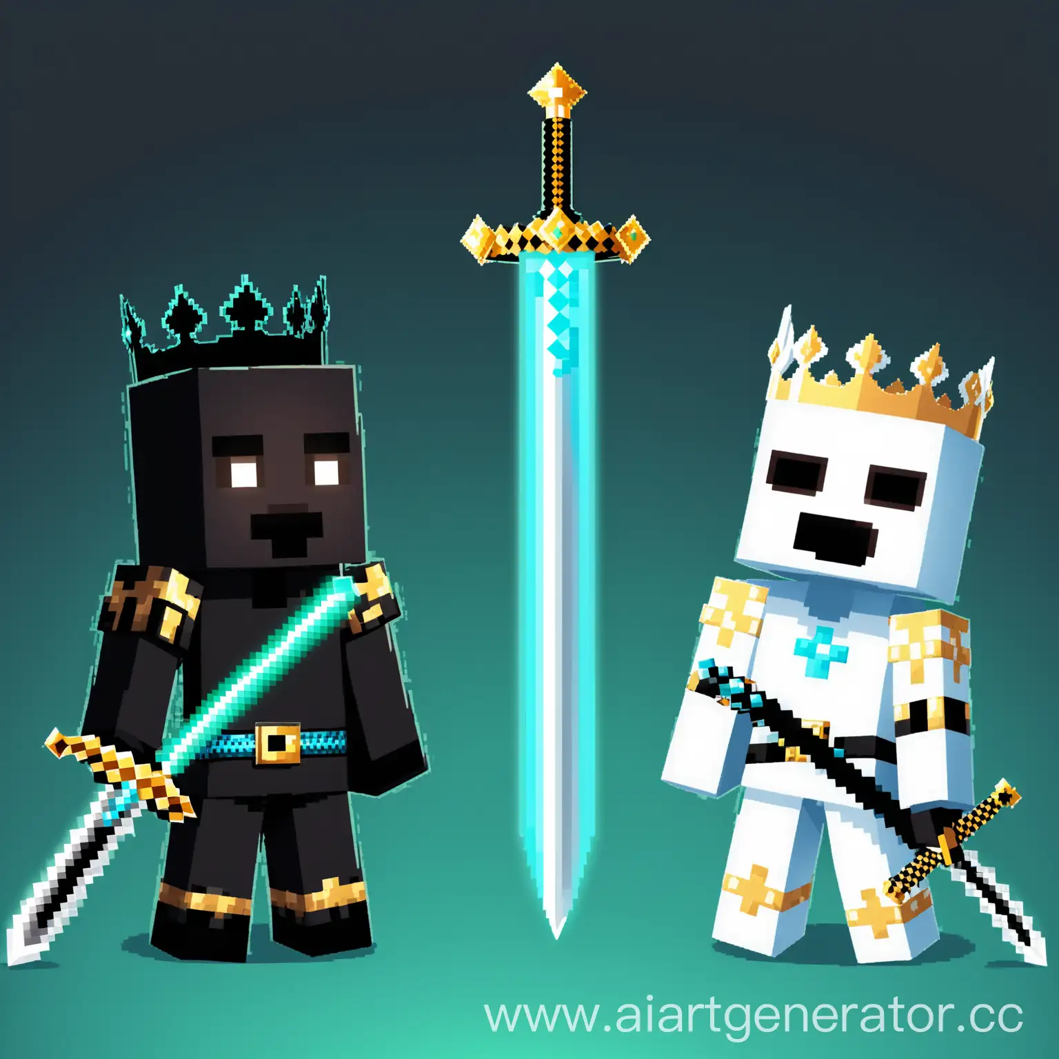 Minecraft-Style-Black-and-White-Kings-with-Diamond-Swords