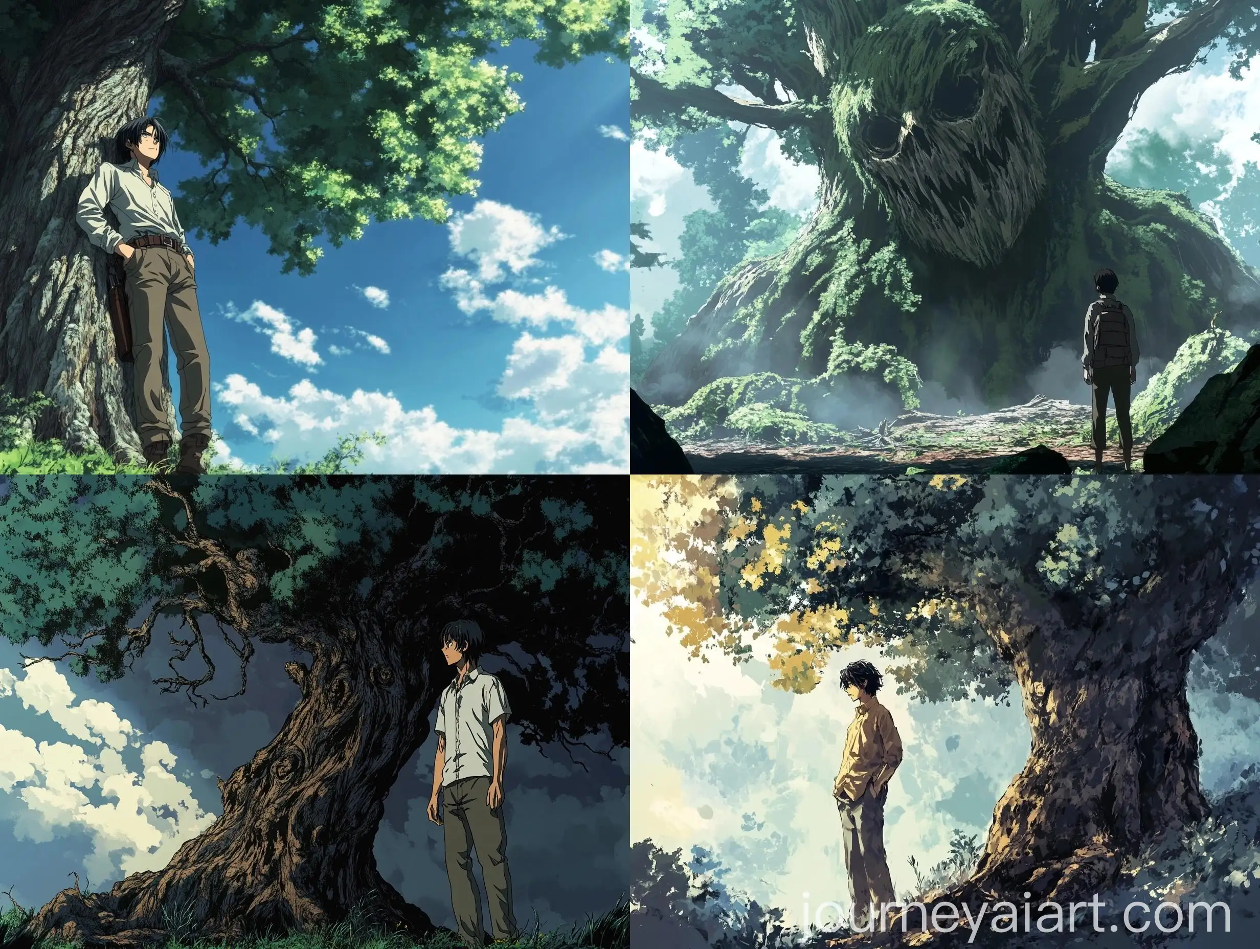 Anime-Style-Portrait-of-Eren-Yeager-Standing-Beside-a-Giant-Tree